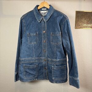 Jones Sport Women's Denim Jacket Blue Stretch Size XL Button Front‎ Pockets